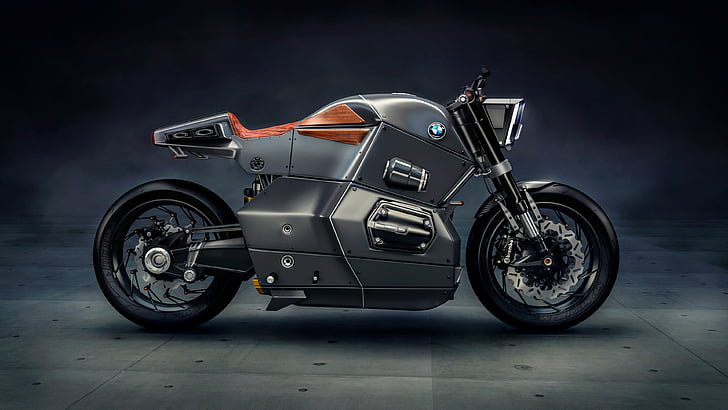 gray and black BMW motorcycle parked on gray surface, BMW Urban Racer, HD wallpaper