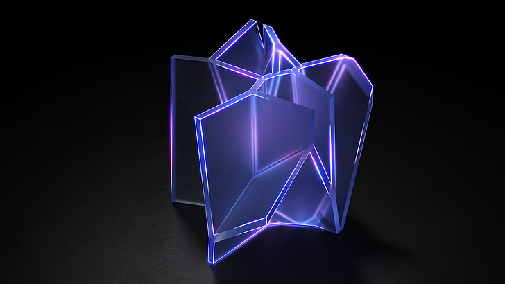 acrylic lamp with purple LED, abstract, 3D, glass, black background