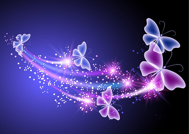 blue and pink butterflies illustration, butterfly, abstract, glow, HD wallpaper