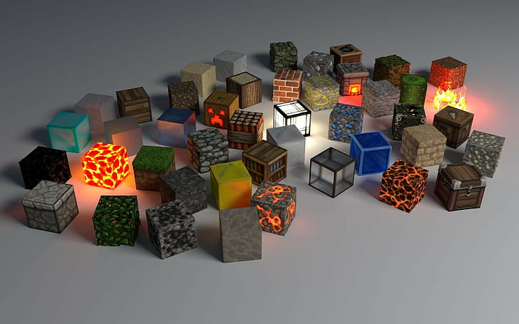 assorted-color cube ornaments, Minecraft, video games, cube Shape
