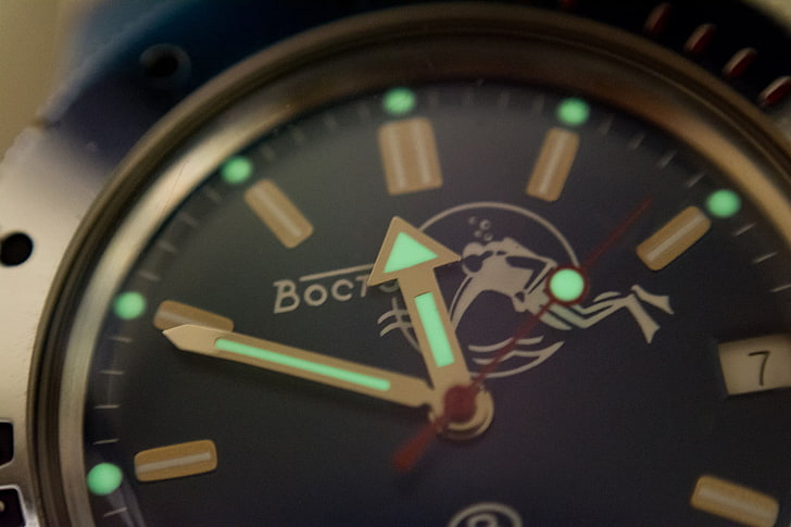 round black watch, Vostok, amphibia, watches, Russian, macro