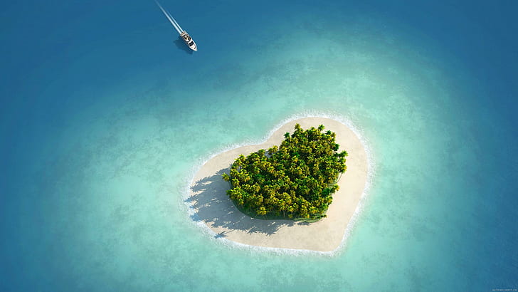 Heart island, heart island, nature, landscape, sea, beach, sand, HD wallpaper