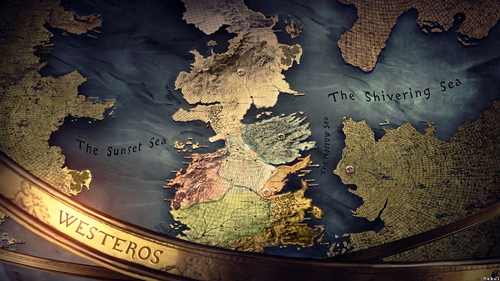 The Sunset Sea and The Shivering Sea map, Game of Thrones, no people, HD wallpaper