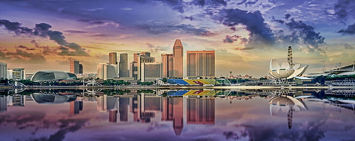 assorted buildings near body of water, singapore, singapore, Surreal, HD wallpaper