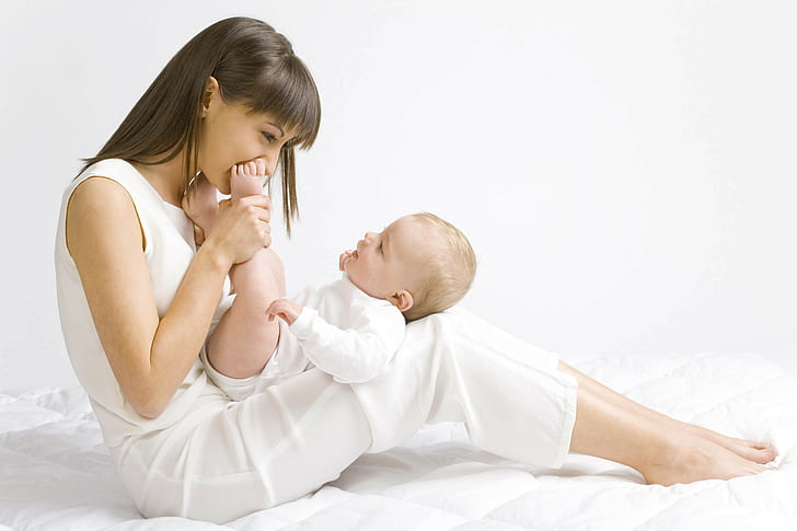 Mother, Child, Baby, Love, White, Smiles, Happiness, young