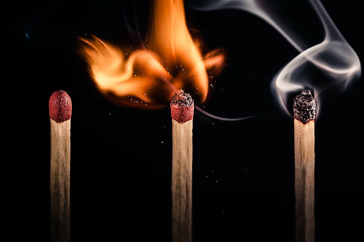 three match sticks photography, Combustion, Explored, fire, matches, HD wallpaper