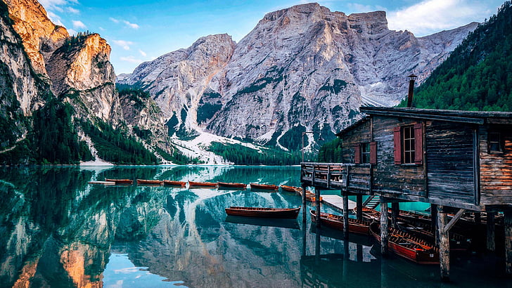 Pragser Wildsee, lake, Italy, Europe, 4K, HD wallpaper