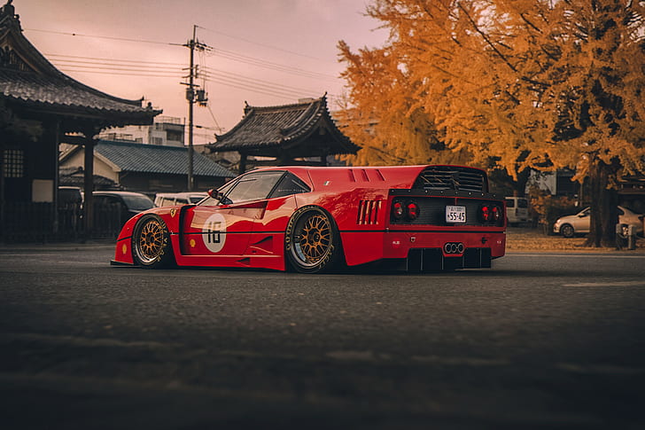Ferrari, Ferrari F40, Japan, red, HD wallpaper