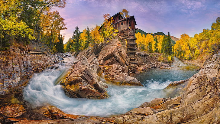 Crystal Mill And River Colorado Usa Autumn Landscape Hd Wallpaper 1920×1980, HD wallpaper