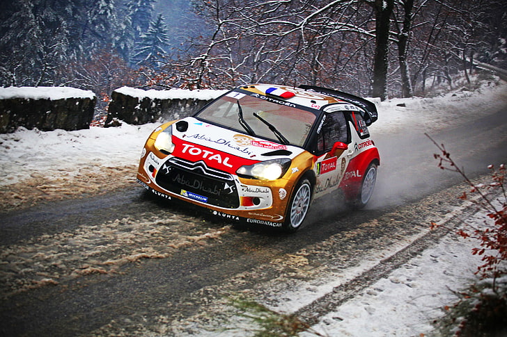 Winter, Snow, Sport, Machine, Citroen, DS3, WRC, Rally, Sebastien Loeb, HD wallpaper