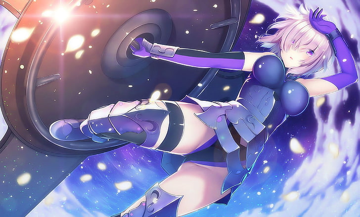 pink hair, armor, boots, clouds, elbow gloves, Fate/Grand Order