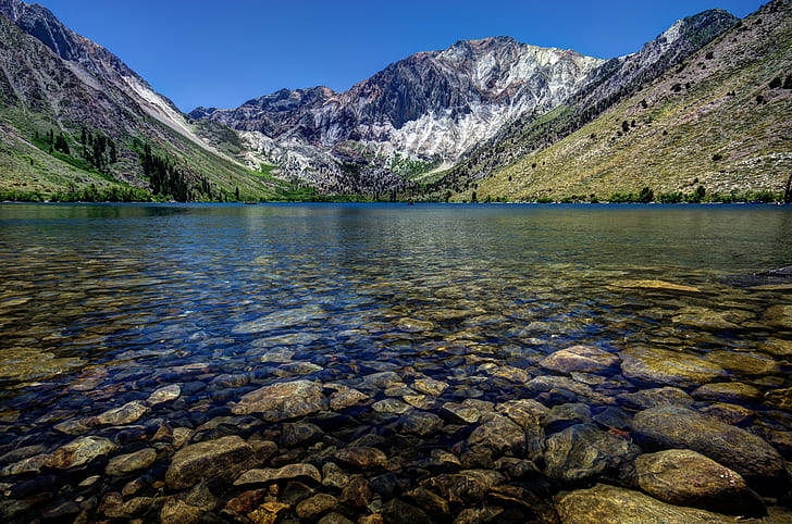 Convict Lake, California, lake near forest with mountains, USA