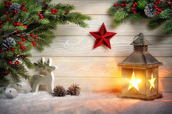 8k, lamp, New Year, toys, Christmas, decorations, fir-tree, HD wallpaper
