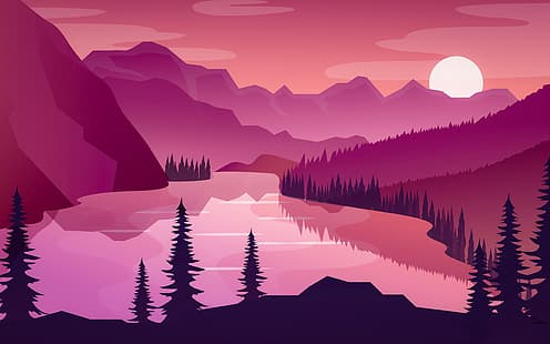 HD wallpaper: vector, landscape, forest, mountains, sunset | Wallpaper Flare