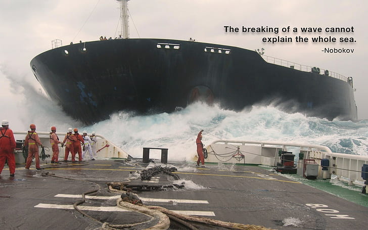 Container Ship, quote, sea, Vladimir Nabokov, waves, HD wallpaper