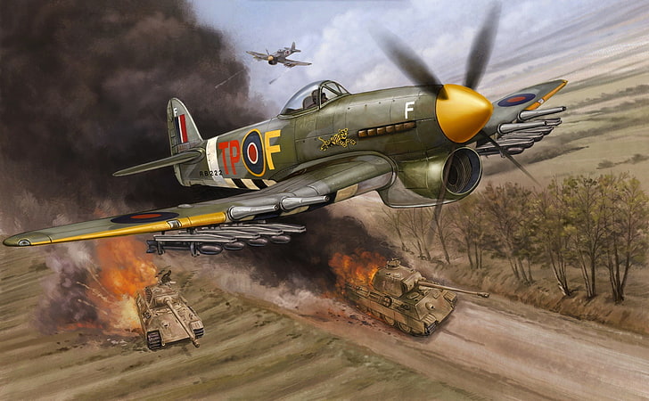 World War II, airplane, aircraft, Hawker Typhoon, military