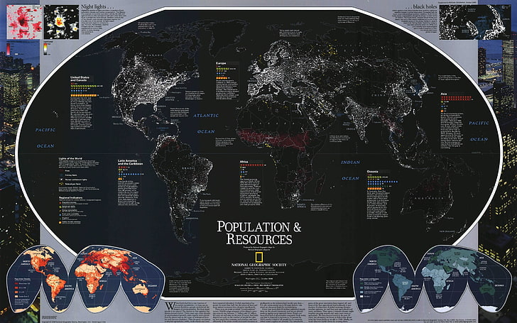 National Geographic Population & Resources advertisement, world map, HD wallpaper