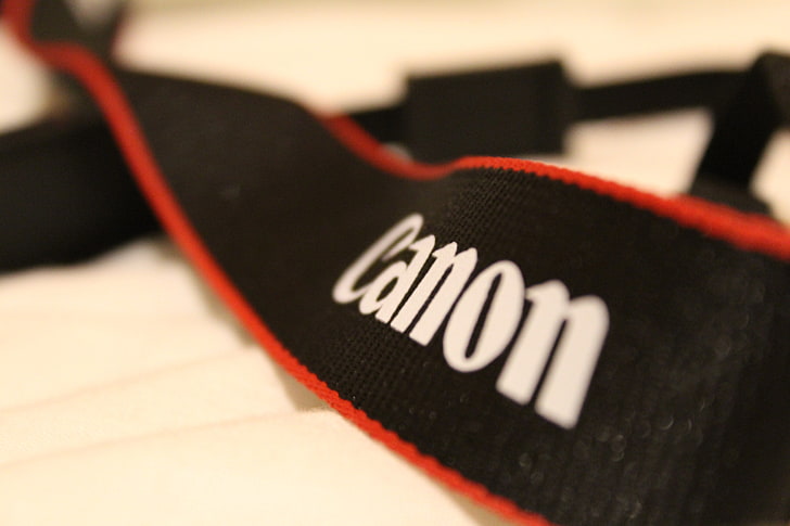 Canon, closeup, close-up, indoors, black color, label, selective focus, HD wallpaper