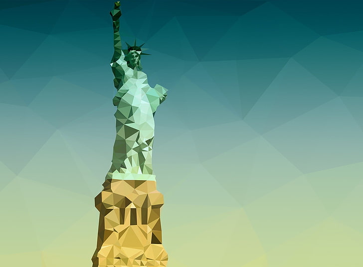 Statue of Liberty illustration, triangle, Photoshop, blue, low poly, HD wallpaper