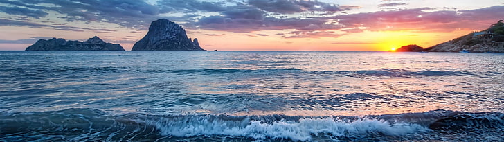 dual screen theme picture, sea, water, sky, sunset, scenics - nature, HD wallpaper