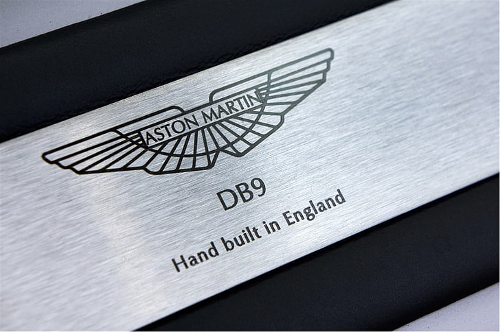 Aston Martin DB9 emblem, car, closeup, text, close-up, no people, HD wallpaper