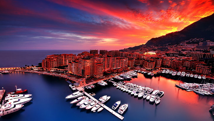 aerial photo of buildings and boats, cityscape, Monaco, harbor