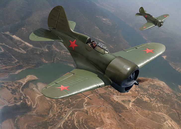 green airplane, the sky, figure, art, flight, aircraft, Soviet, HD wallpaper
