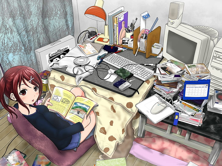 Anime Room Computer HD, anime strip illustration, cartoon/comic
