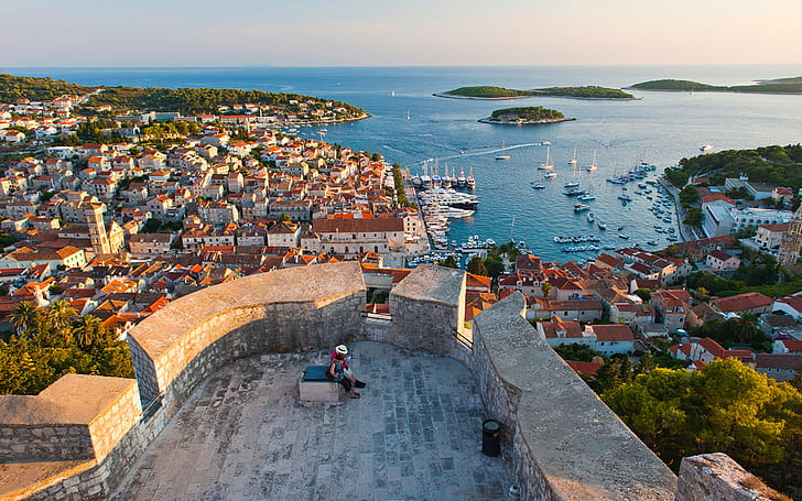 Hvar, A Beautiful View Of The Fortress City Bay, Islands And The Adriatic Sea, Croatia