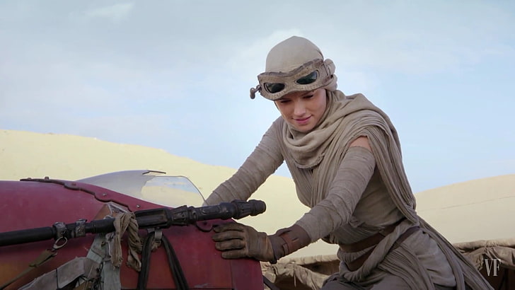 women's gray suit, Star Wars, Rey (from Star Wars), Daisy Ridley