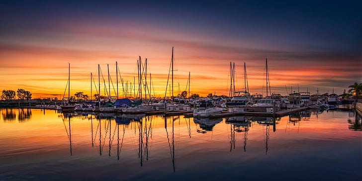 yacht on ocean during sunset, San Diego Harbor, Sail Boats, Sky