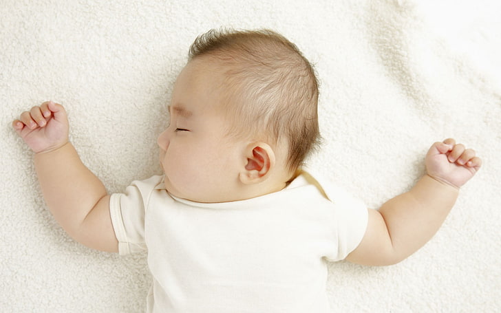 baby's white onesie, sleep, dress, cute, child, small, caucasian Ethnicity, HD wallpaper