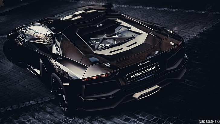black Lamborghini Aventador, carbon fiber, vehicle, black cars