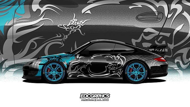 EDC Graphics, Porsche 911 GT3, render, German cars, cyan, motor vehicle