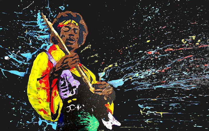 Jimi Hendrix, music, singer, painting, guitarist, water, one person