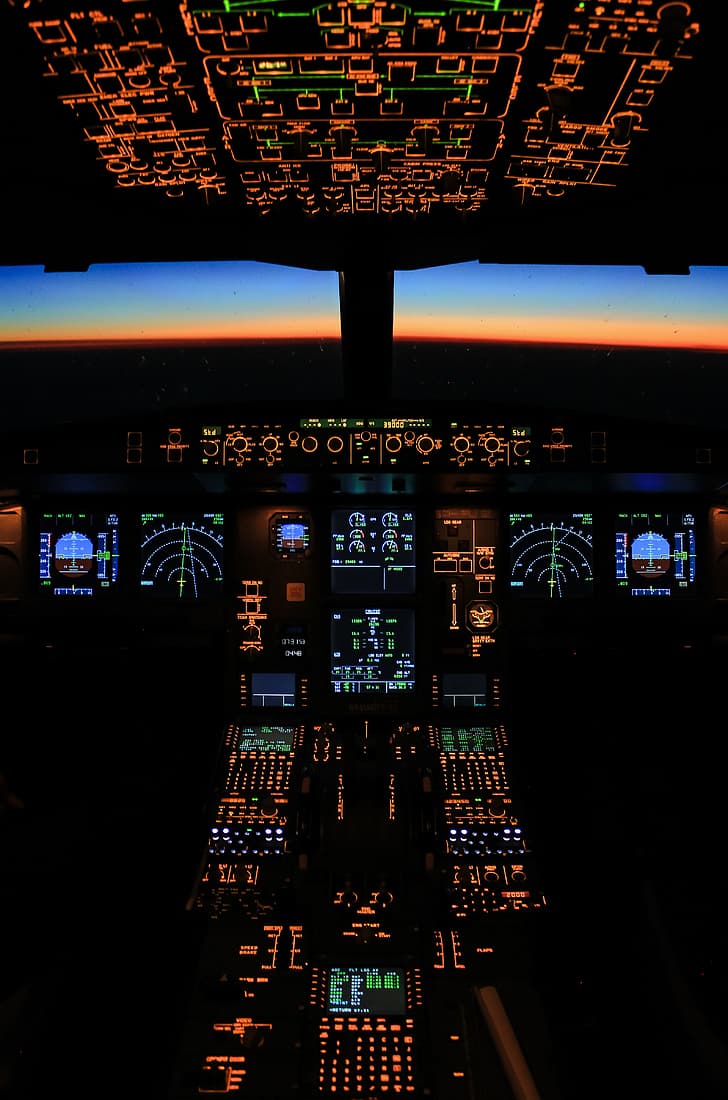 Logan Weaver, airplane, cockpit, screens, vertical