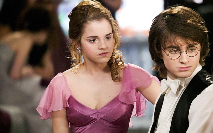 women's pink dress, Emma Watson, Daniel Radcliffe, Hermione Granger, HD wallpaper