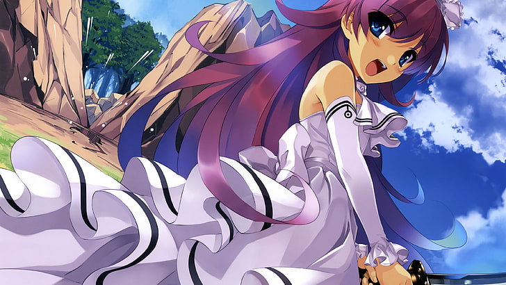 purple hair and blue eye anime character, original characters, HD wallpaper