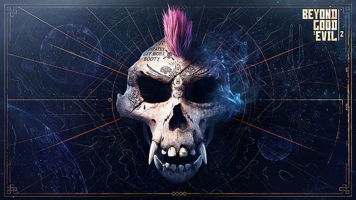 monkey, tatoo, map, scull, dark background, Beyond Good and Evil 2, HD wallpaper