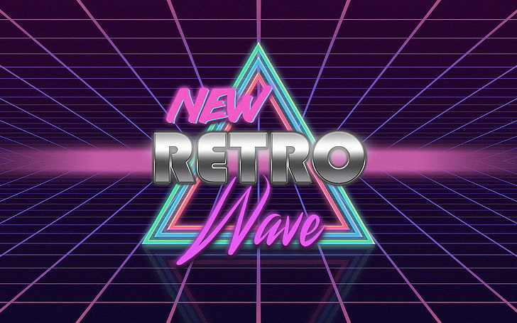Retro style, neon, 1980s, vintage, digital art, synthwave, typography