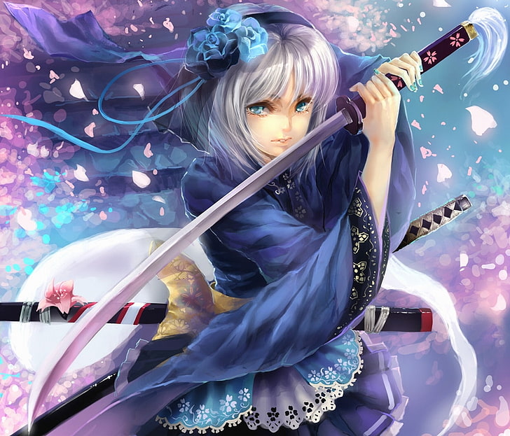 touhou katana samurai weapons konpaku youmu short hair white hair anime girls hair band swords 16 Art Touhou HD Art, HD wallpaper