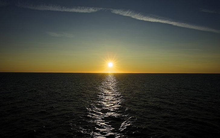 sunset, sea, water, horizon, sky, horizon over water, scenics - nature, HD wallpaper