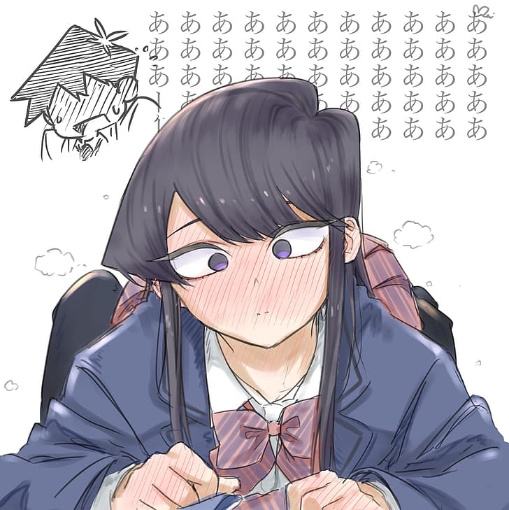 Komi-san wa, Comyushou desu., anime girls, manga sketch, school uniform