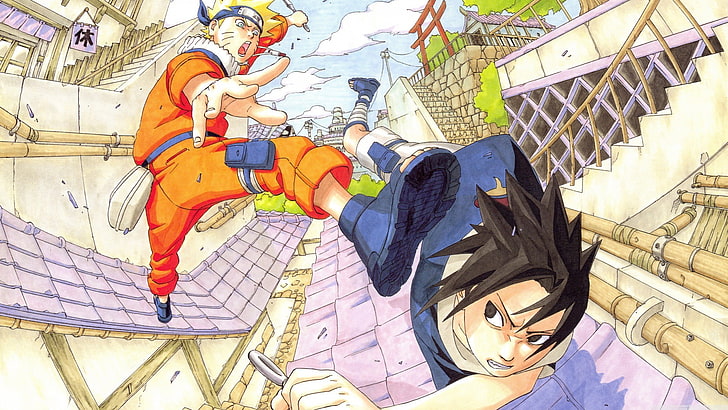 Ozumaki Naruto, anime, Uzumaki Naruto, Uchiha Sasuke, anime boys, HD wallpaper