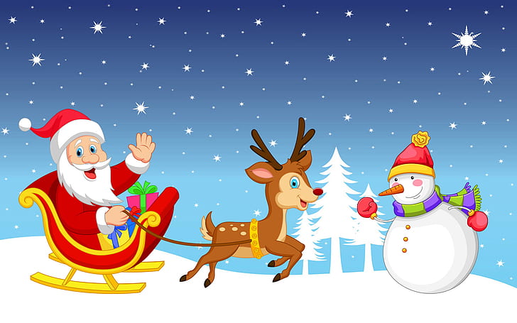 Merry Christmas Snowman Santa Claus Sleigh Reindeer Gifts Winter Christmas Wallpaper Hd 1920×1200
