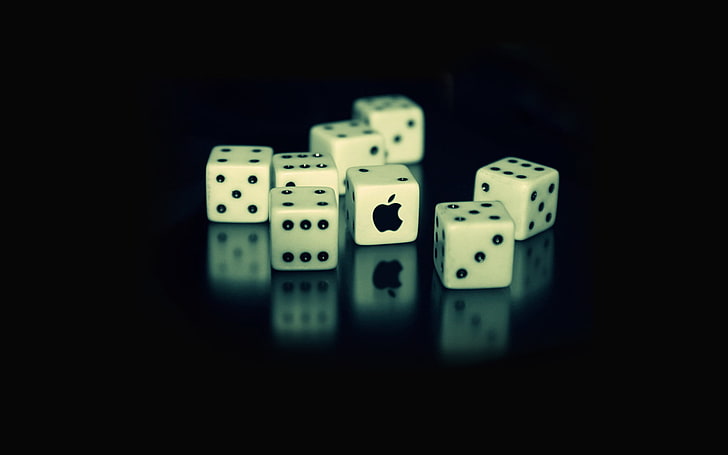 white and black dice lot, reflection, apple, Cubes, gambling
