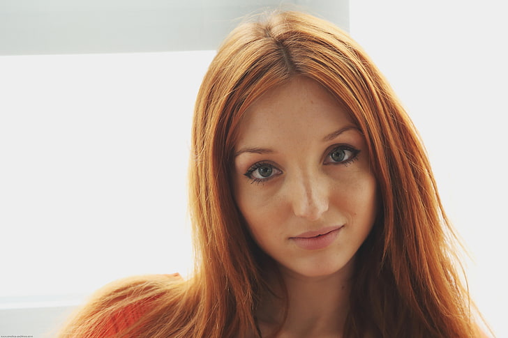 Michelle H. Paghie, women, face, looking at viewer, redhead, HD wallpaper