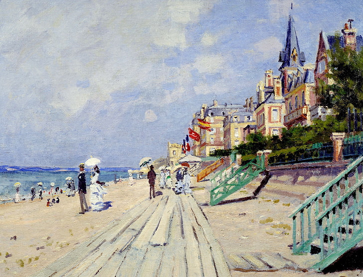 landscape, picture, Claude Monet, promenade, The boardwalk at Trouville, HD wallpaper