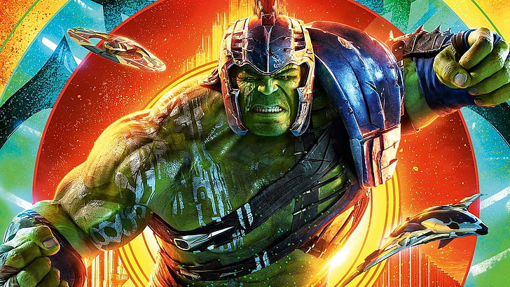 Thor: Ragnarok (2017), poster, movie, orange, comics, hulk
