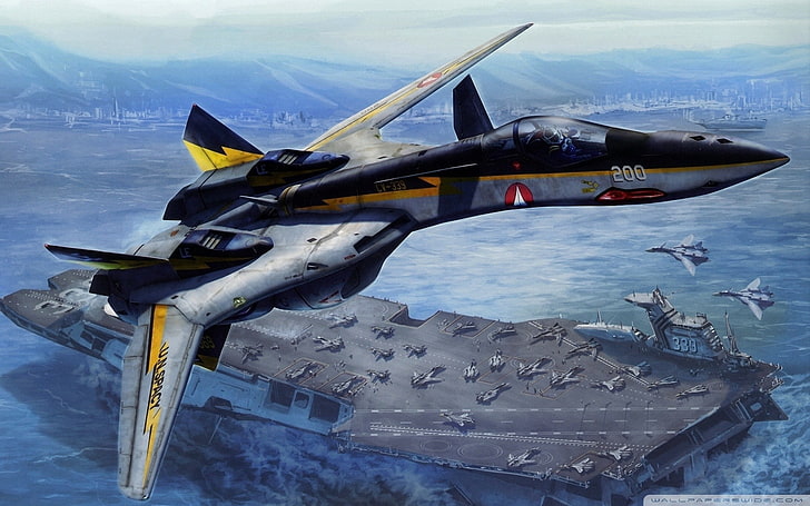 warplanes, artwork, military aircraft, ship, vehicle, aircraft carrier, HD wallpaper